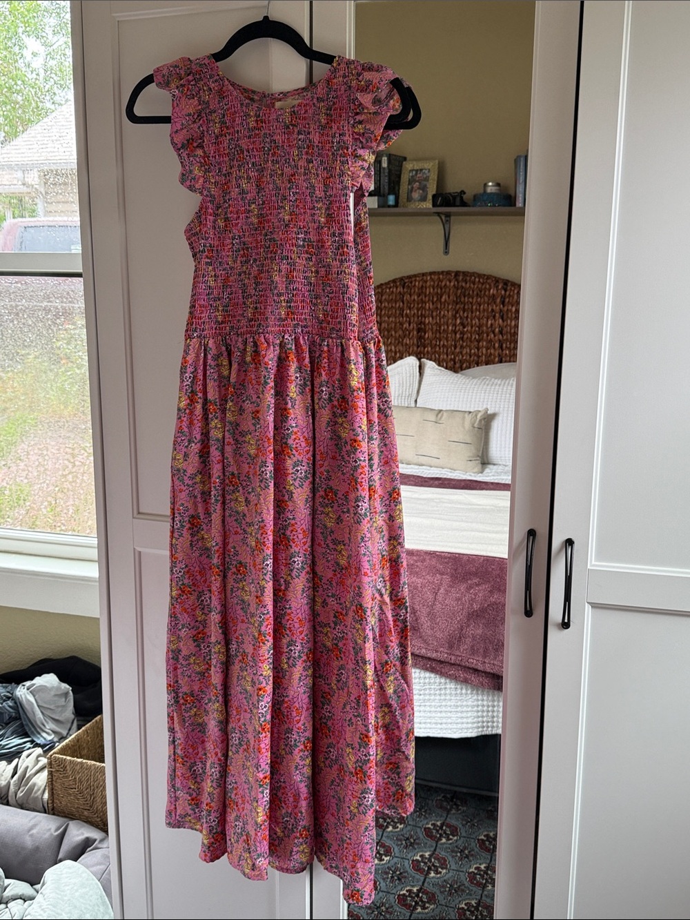 MELLODAY Pink Floral Smocked Maxi Dress